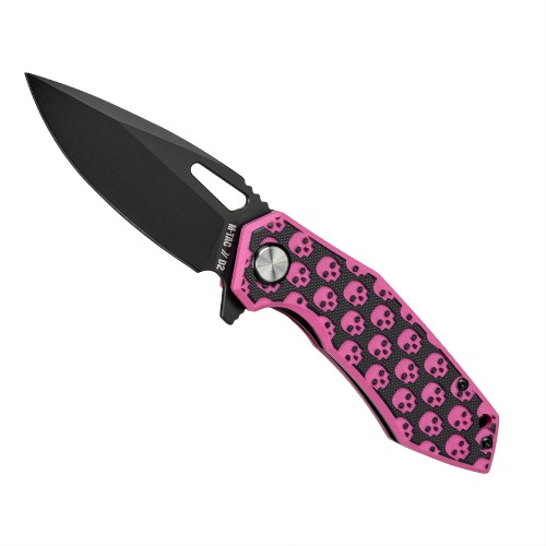 M-TAC Folding Knife Skull Black/Pink, Compact, lightweight everyday carry engineered with expressive design and reliable performance